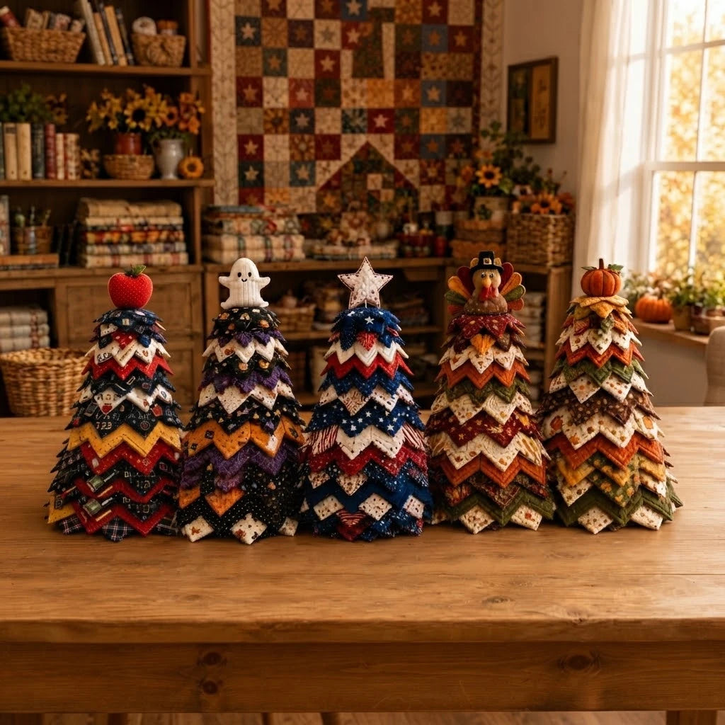 🎄Americana Christmas Tree Quilt Kit – Easy Layered Fabric Holiday Décor for Quilting Lovers