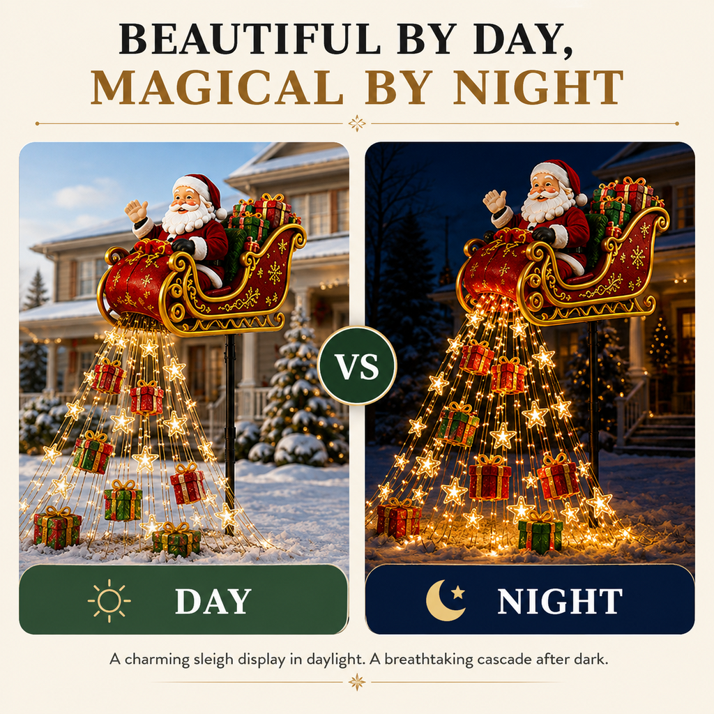 ✨🎅✨ 2026 New Santa's Flying Sleigh Gift Cascade – Solar Christmas Garden Light