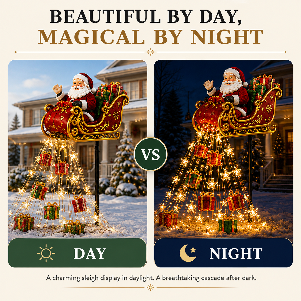 ✨🎅✨ 2026 New Santa's Flying Sleigh Gift Cascade – Solar Christmas Garden Light