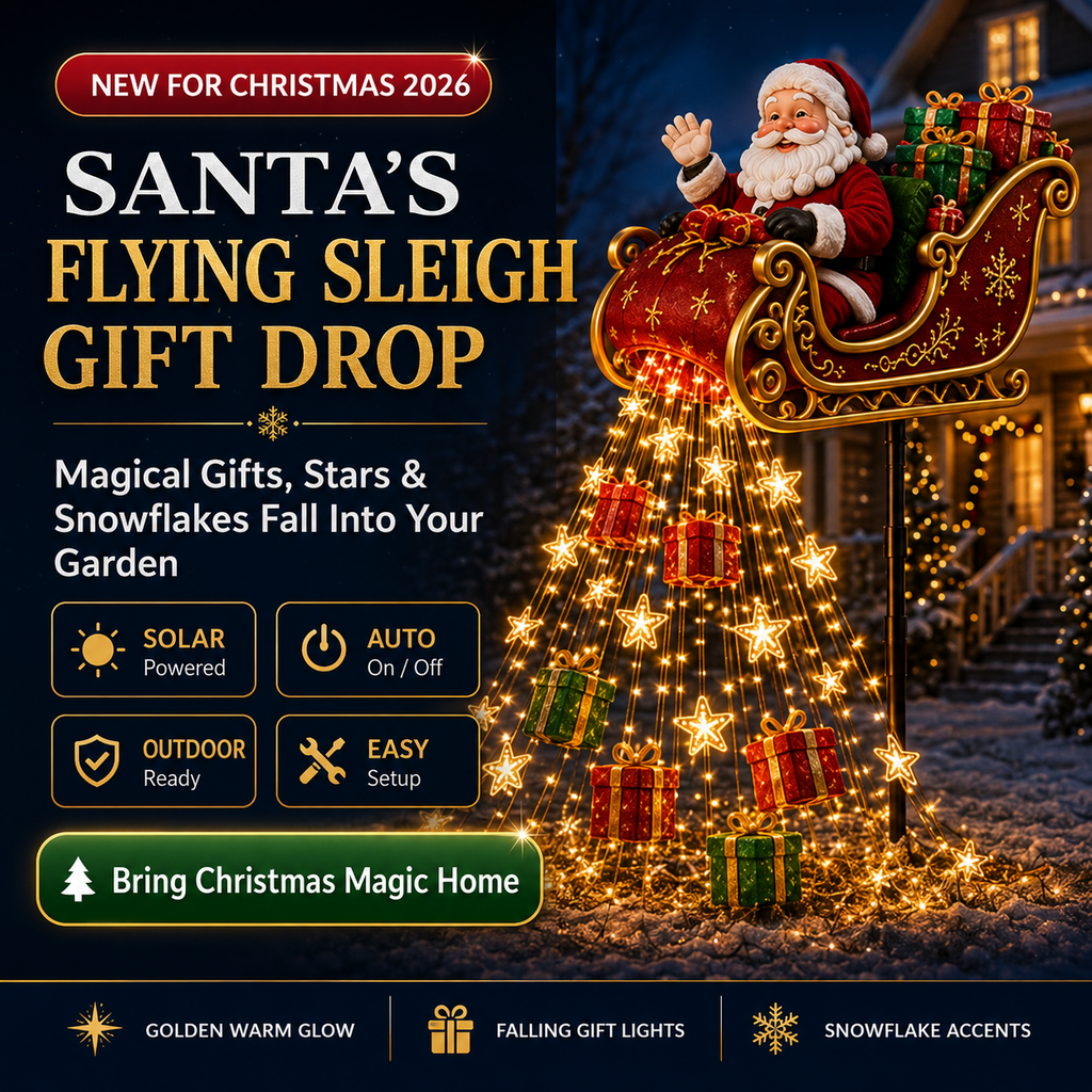✨🎅✨ 2026 New Santa's Flying Sleigh Gift Cascade – Solar Christmas Garden Light