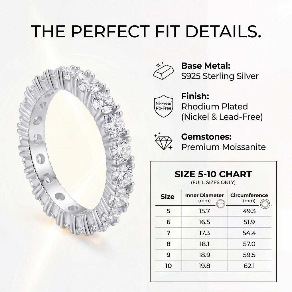 🔥 LAST DAY 90% OFF: Artisan Seamless Micro-Pavé Snag-Free Comfort-Fit Flawless Full-Circle Moissanite Eternity Band in Premium 925 Sterling Silver