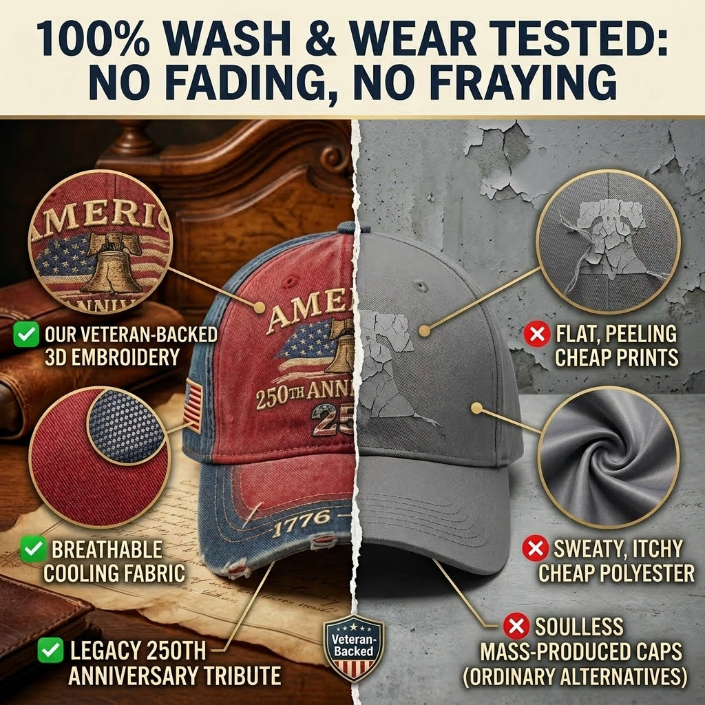 🔥 LAST DAY 90% OFF: Veteran-Backed 3D Embroidery Breathable Anti-Fade 1776-2026 Edition America 250th Anniversary Baseball Cap with Adjustable Back Strap