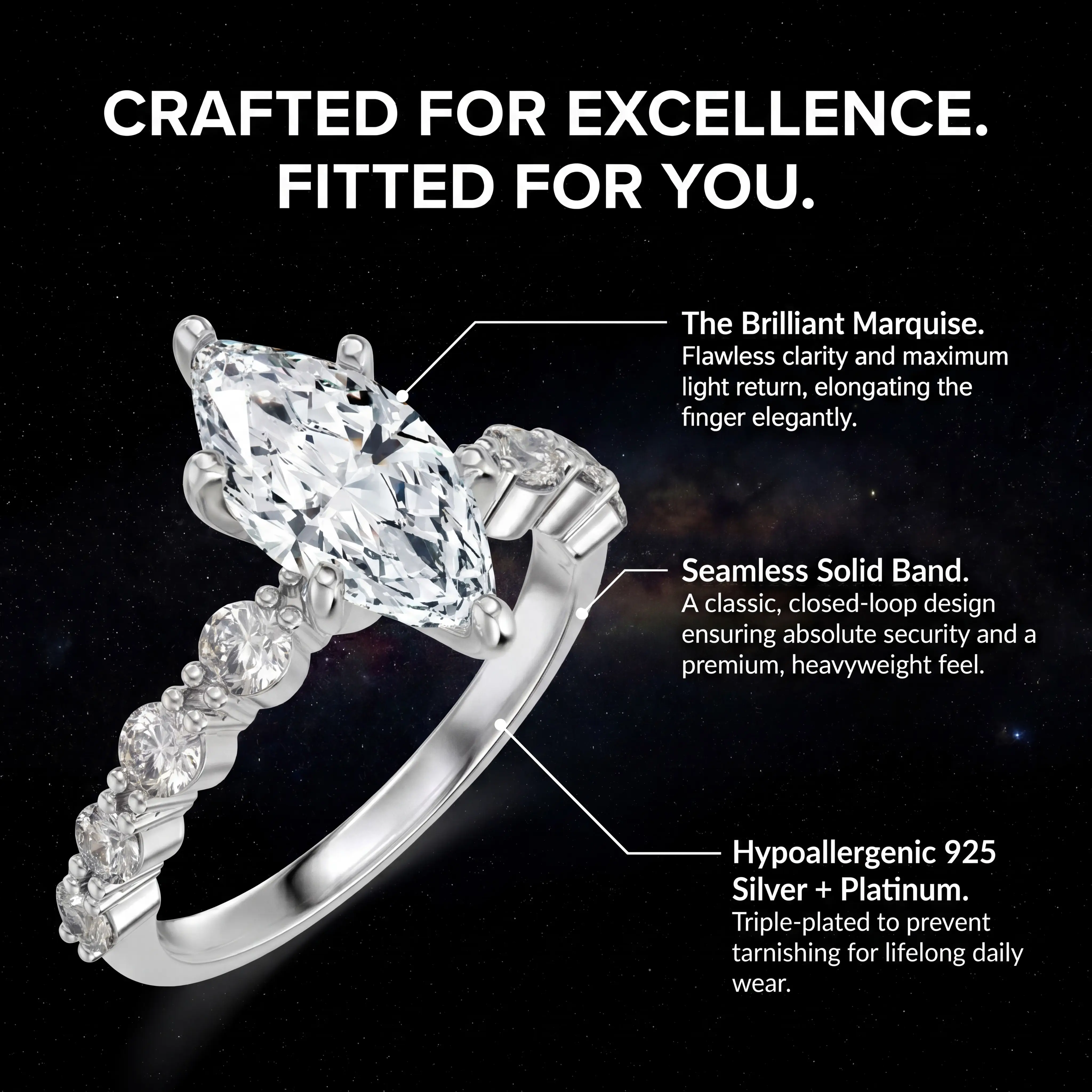 🔥 Last Day Flash Sale — Premium 2-Carat Marquise Moissanite Ring | 90% OFF 🔥