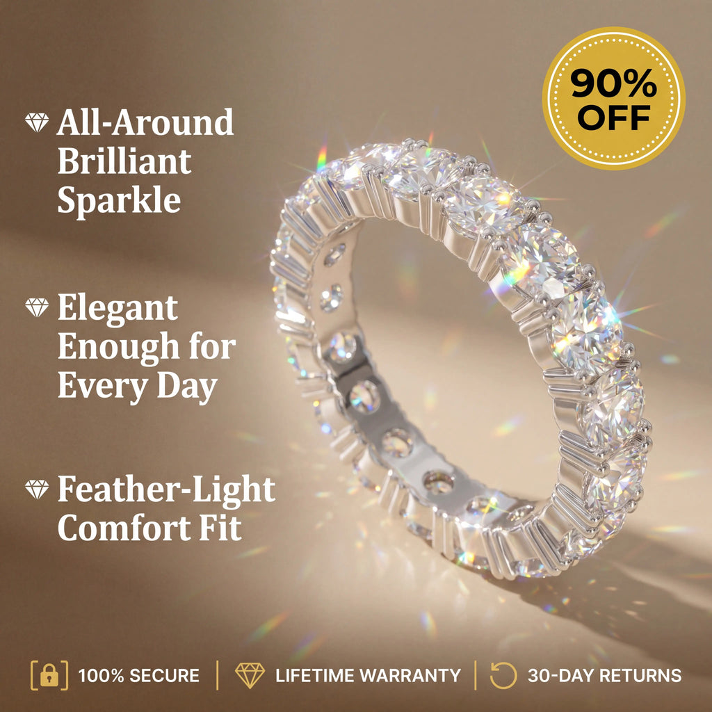 🔥 LAST DAY 90% OFF: Artisan Seamless Micro-Pavé Snag-Free Comfort-Fit Flawless Full-Circle Moissanite Eternity Band in Premium 925 Sterling Silver