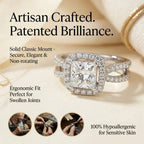 🔥 LAST DAY 90% OFF: Halo Brilliance Travel-Safe Flawless Moissanite Classic Cushion Halo Ring in 925 Sterling Silver