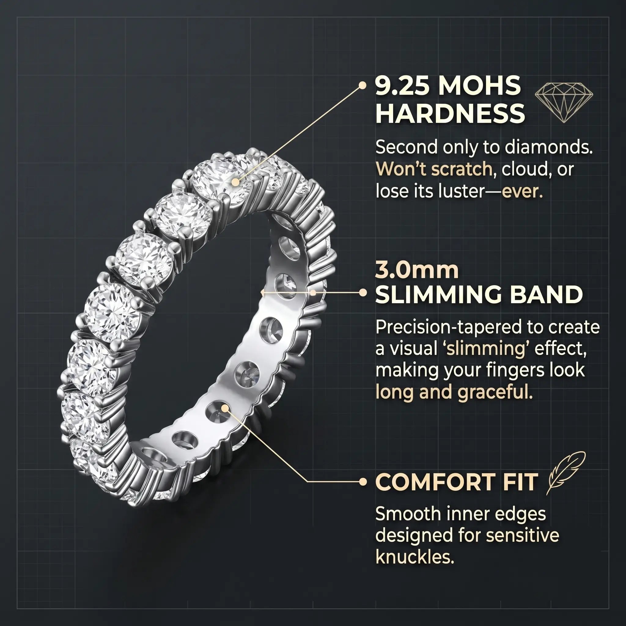 🔥 LAST DAY 90% OFF: Artisan Seamless Micro-Pavé Snag-Free Comfort-Fit Flawless Full-Circle Moissanite Eternity Band in Premium 925 Sterling Silver