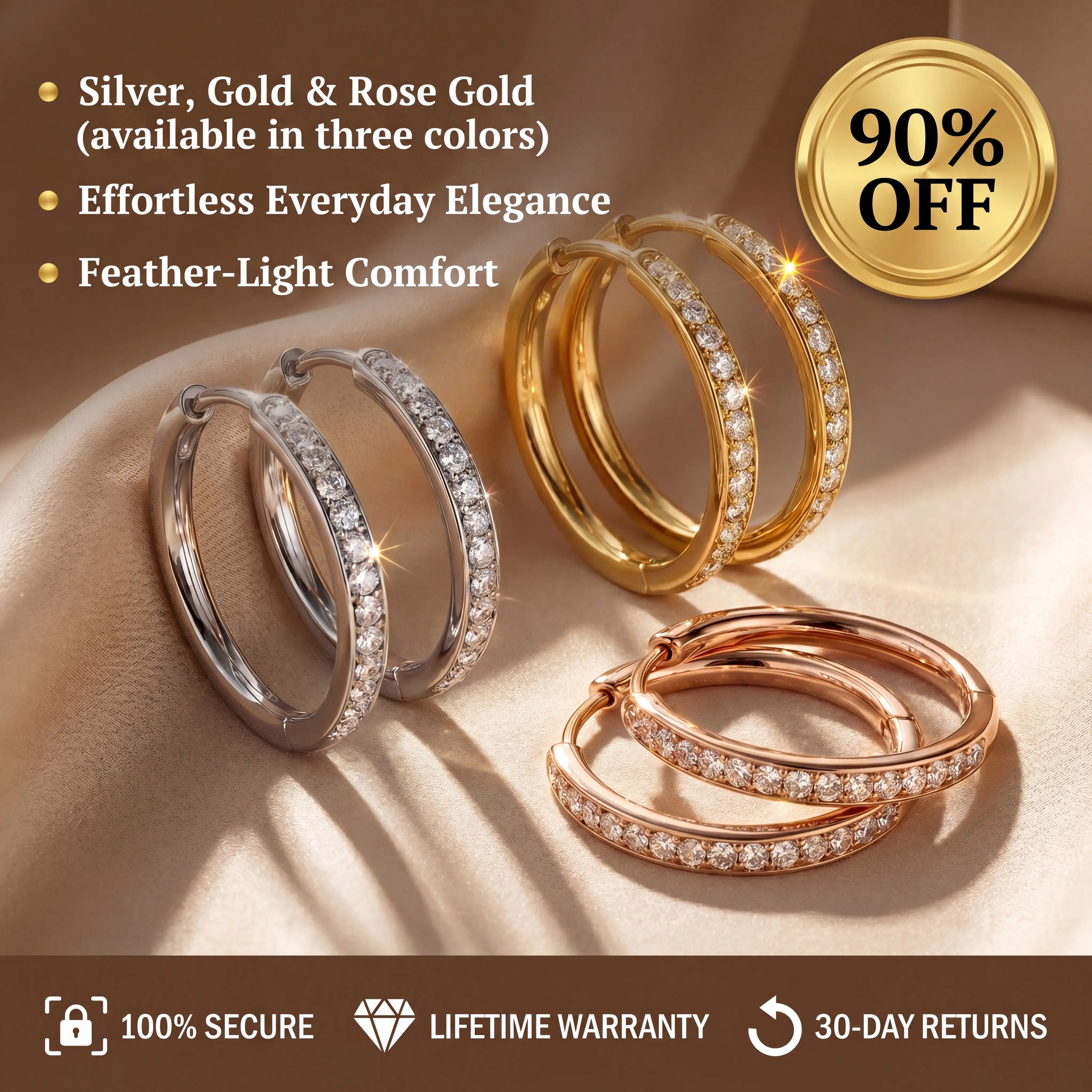 🔥Everyday Elegance 25mm Lightweight Diamond Hoops-Special 90% Off