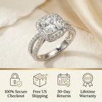 🔥 LAST DAY 90% OFF: Halo Brilliance Travel-Safe Flawless Moissanite Classic Cushion Halo Ring in 925 Sterling Silver