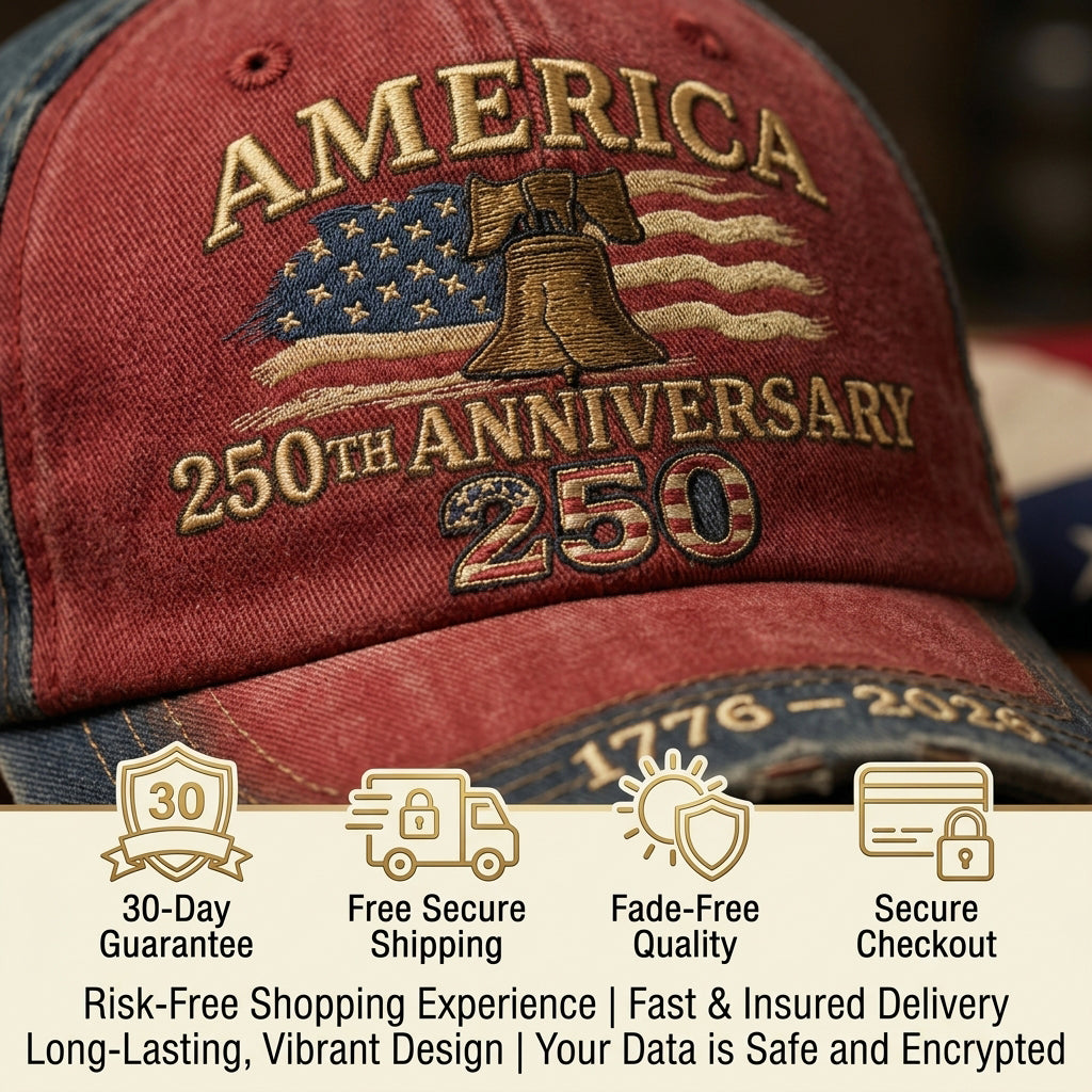 🔥 LAST DAY 90% OFF: Veteran-Backed 3D Embroidery Breathable Anti-Fade 1776-2026 Edition America 250th Anniversary Baseball Cap with Adjustable Back Strap