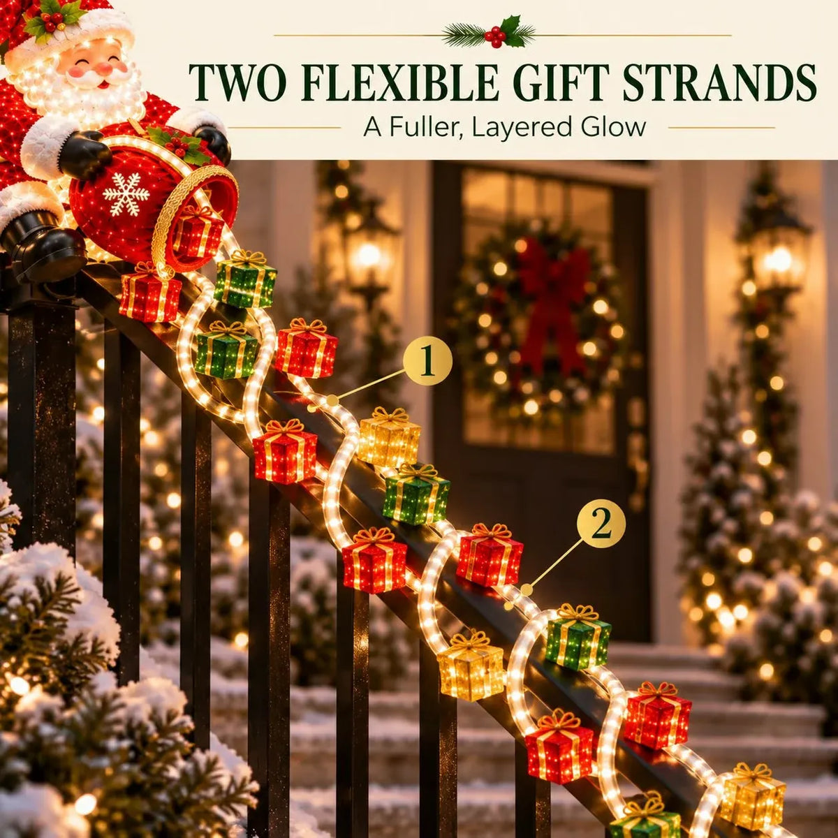 🔥🎅 Santa Magic Gift Cascade Railing Light