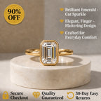 🚨 LAST DAY 90% OFF-2CT Emerald Cut Premium Moissanite Ring - 18K Gold Plated Bezel Setting