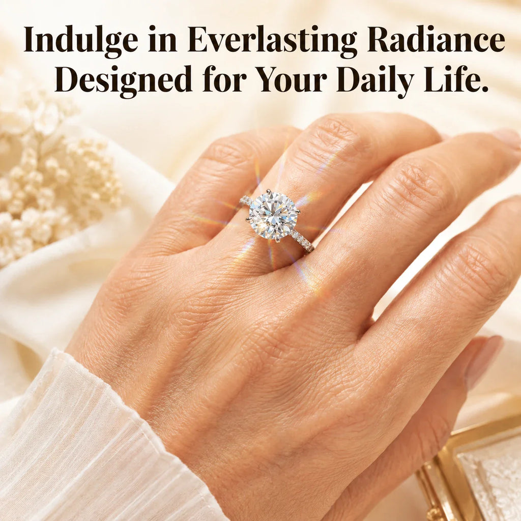 🔥 LAST DAY 90% OFF: Ultimate Brilliance Cut Travel-Safe Flawless 3-Carat Round Hidden Halo Moissanite Ring in 14K White Gold