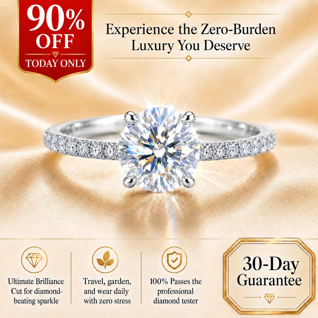 🔥 LAST DAY 90% OFF: Ultimate Brilliance Cut Travel-Safe Flawless 3-Carat Round Hidden Halo Moissanite Ring in 14K White Gold
