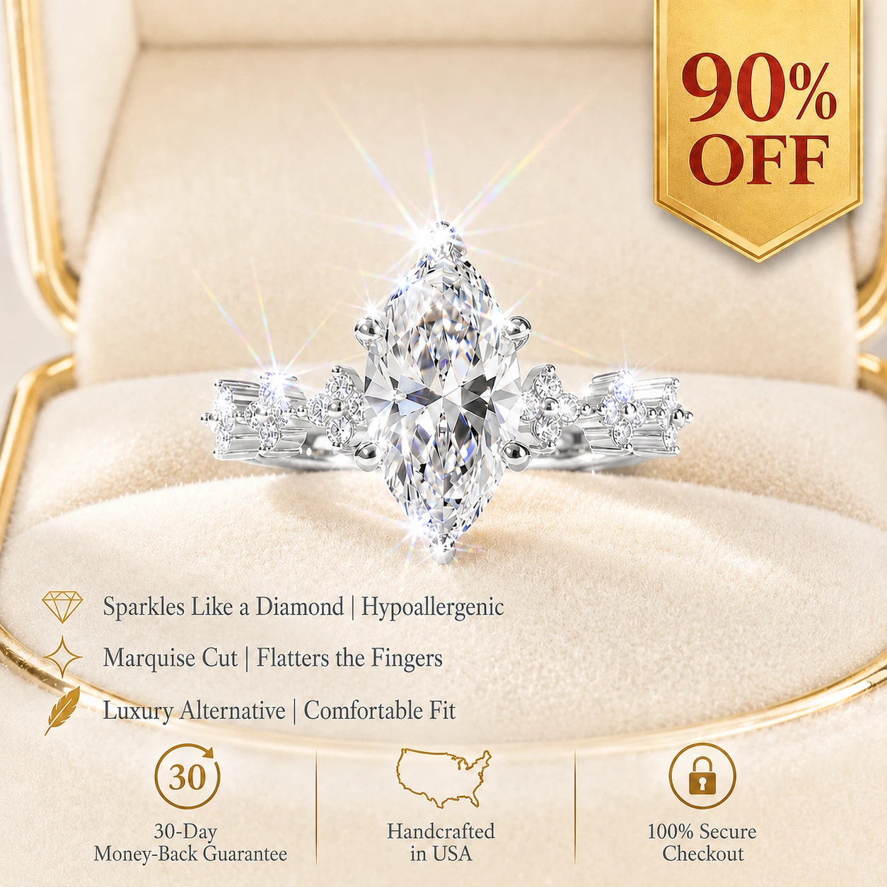 🚨LAST DAY 90% OFF-5ct Marquise Ring - Visually Slims Your Fingers