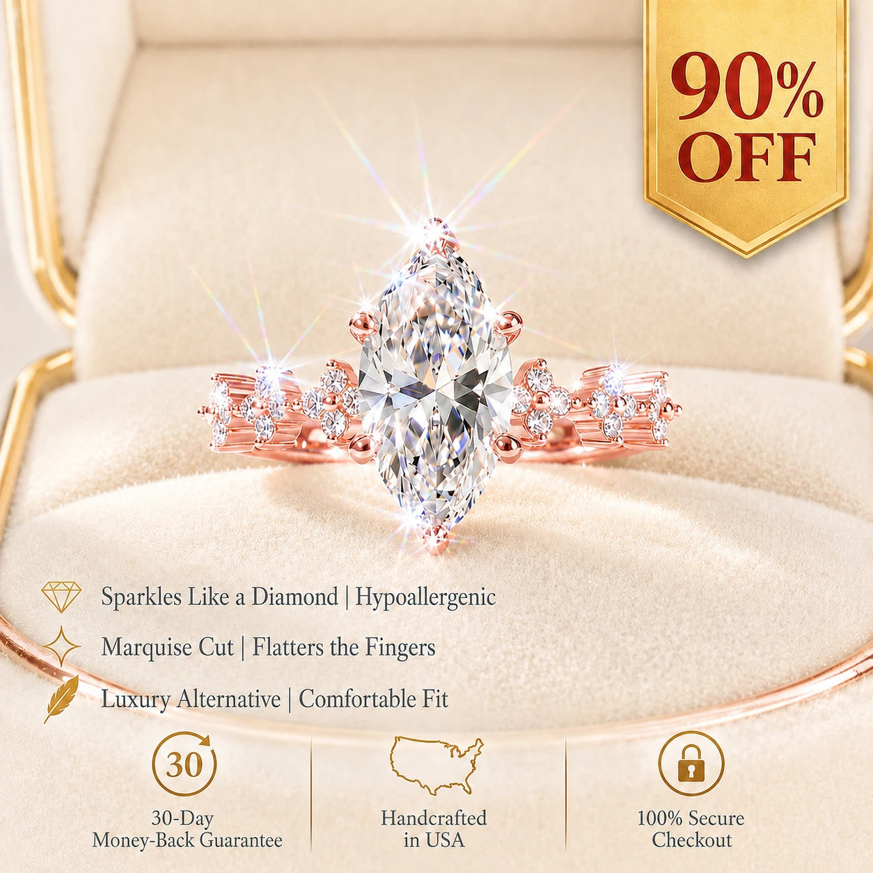 🚨LAST DAY 90% OFF-5ct Marquise Ring - Visually Slims Your Fingers
