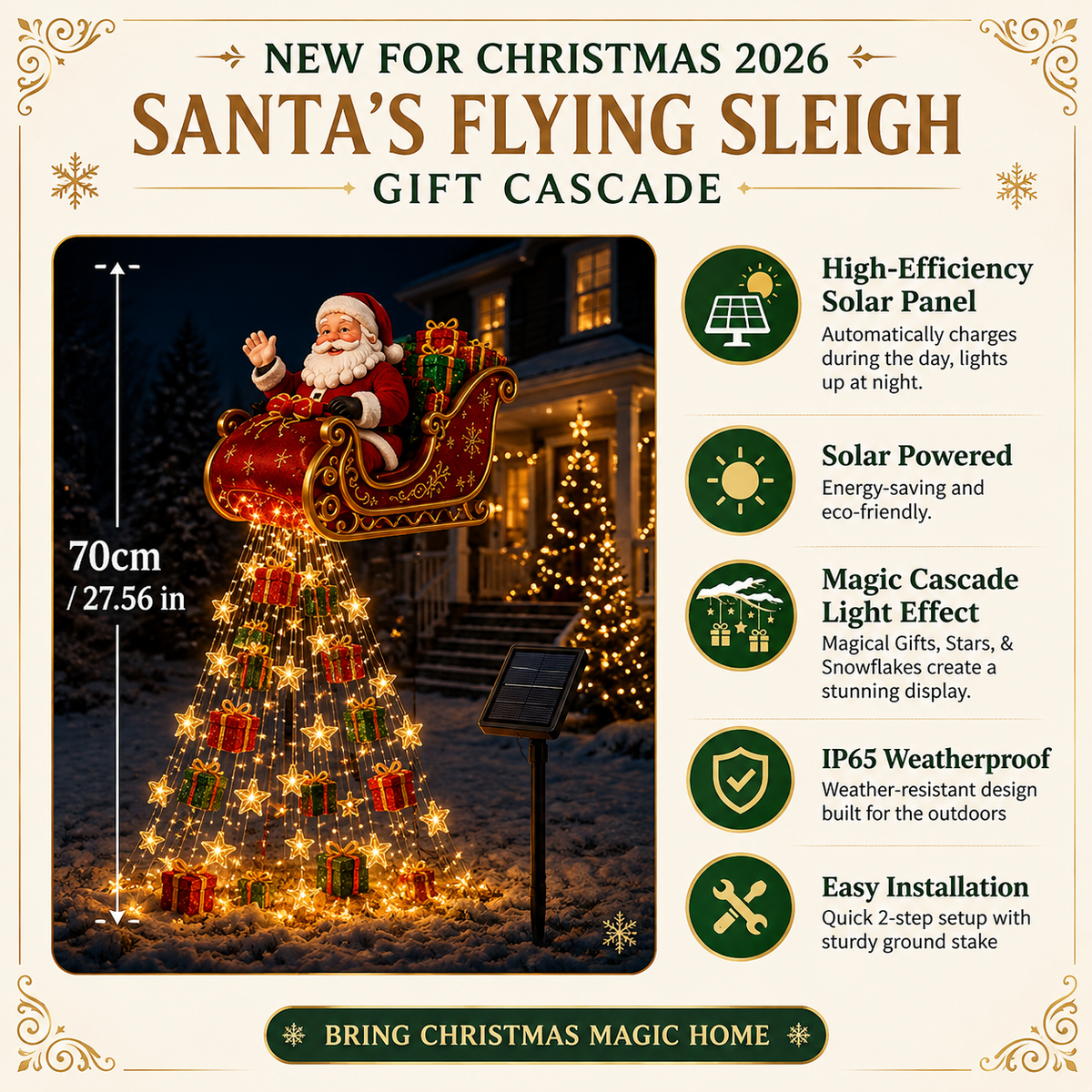 ✨🎅✨ 2026 New Santa's Flying Sleigh Gift Cascade – Solar Christmas Garden Light