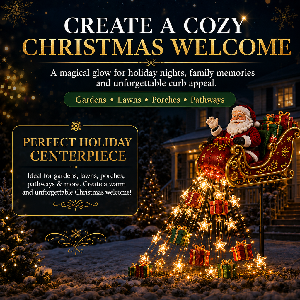 ✨🎅✨ 2026 New Santa's Flying Sleigh Gift Cascade – Solar Christmas Garden Light
