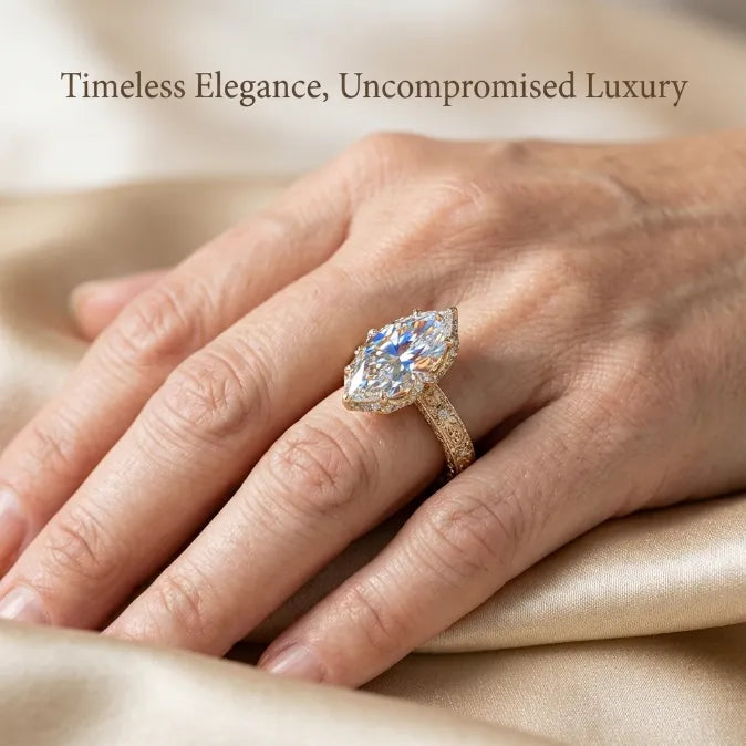 Brilliant 4-Carat Marquise Solitaire Ring with Vintage Floral Setting | Comfortable Everyday Elegance & Sparkle